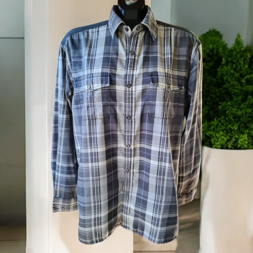 JKL Just Keep Livin Men's Gray & Light Purple Stripe Plaid Shirt Size L